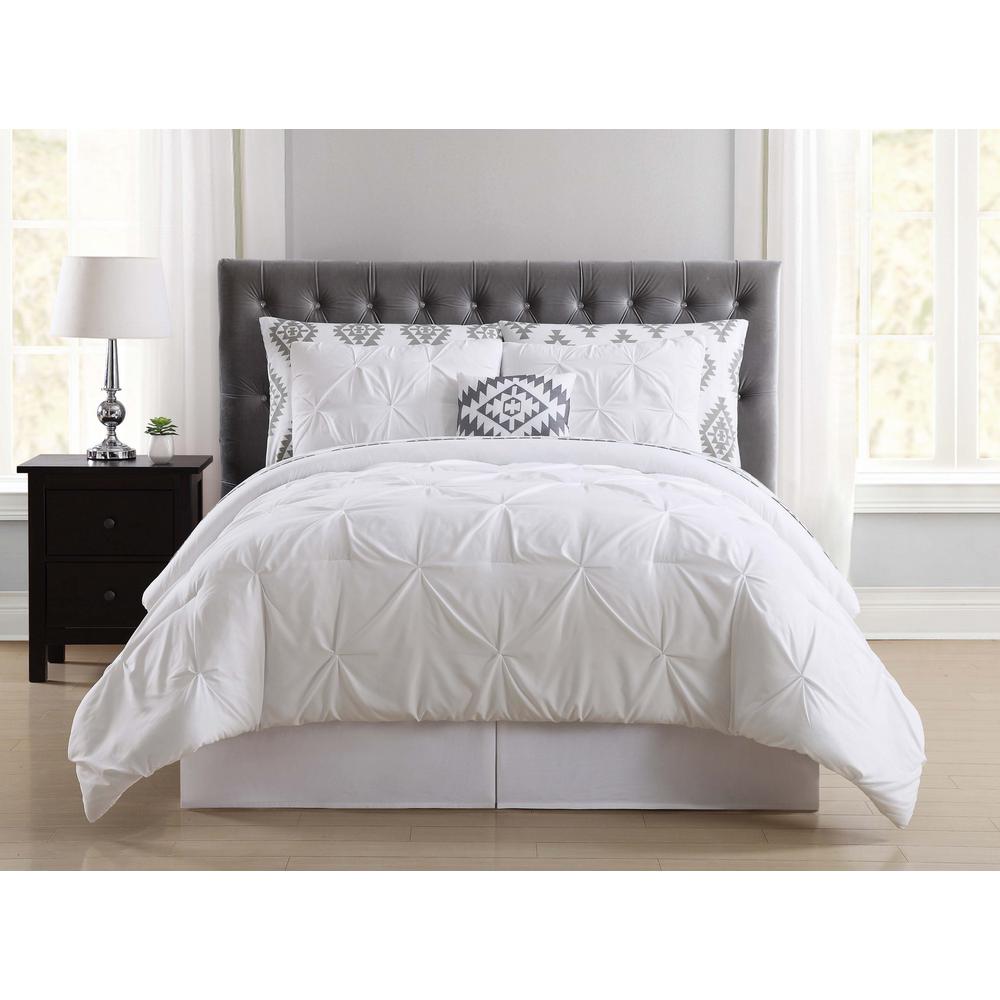 Truly Soft Pueblo Pleated 8 Piece White Queen Comforter Set Bib1969wtqpb 32 The Home Depot
