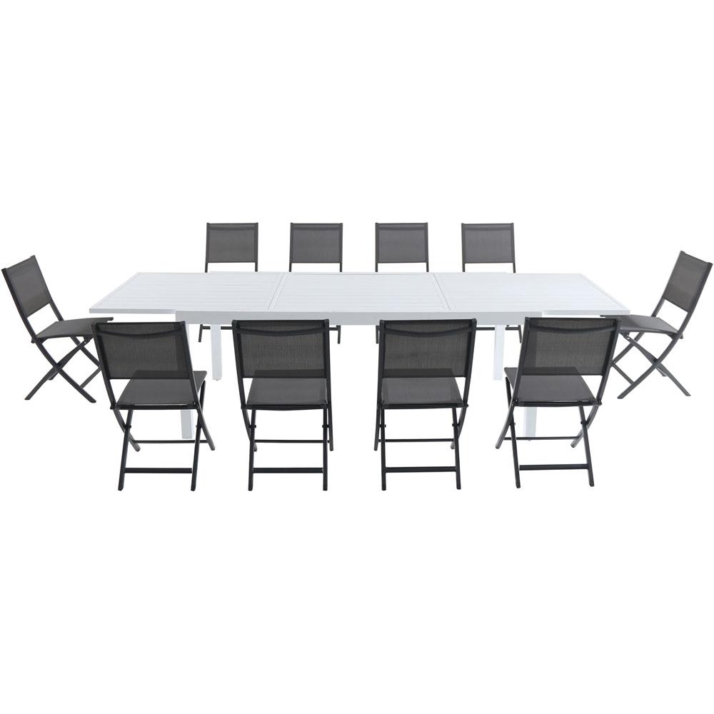 Cambridge Palermo 11 Piece Aluminum Outdoor Dining Set With 10 Folding Sling Chairs In Gray And A White Expandable Dining Table