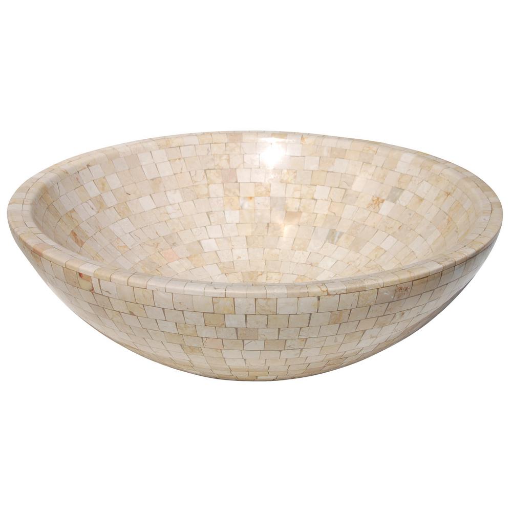 Eden Bath Mosaic Marble Round Stone Vessel Sink In Tan
