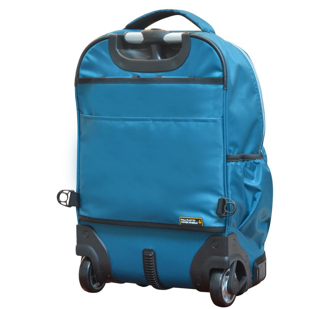 blue rolling backpack