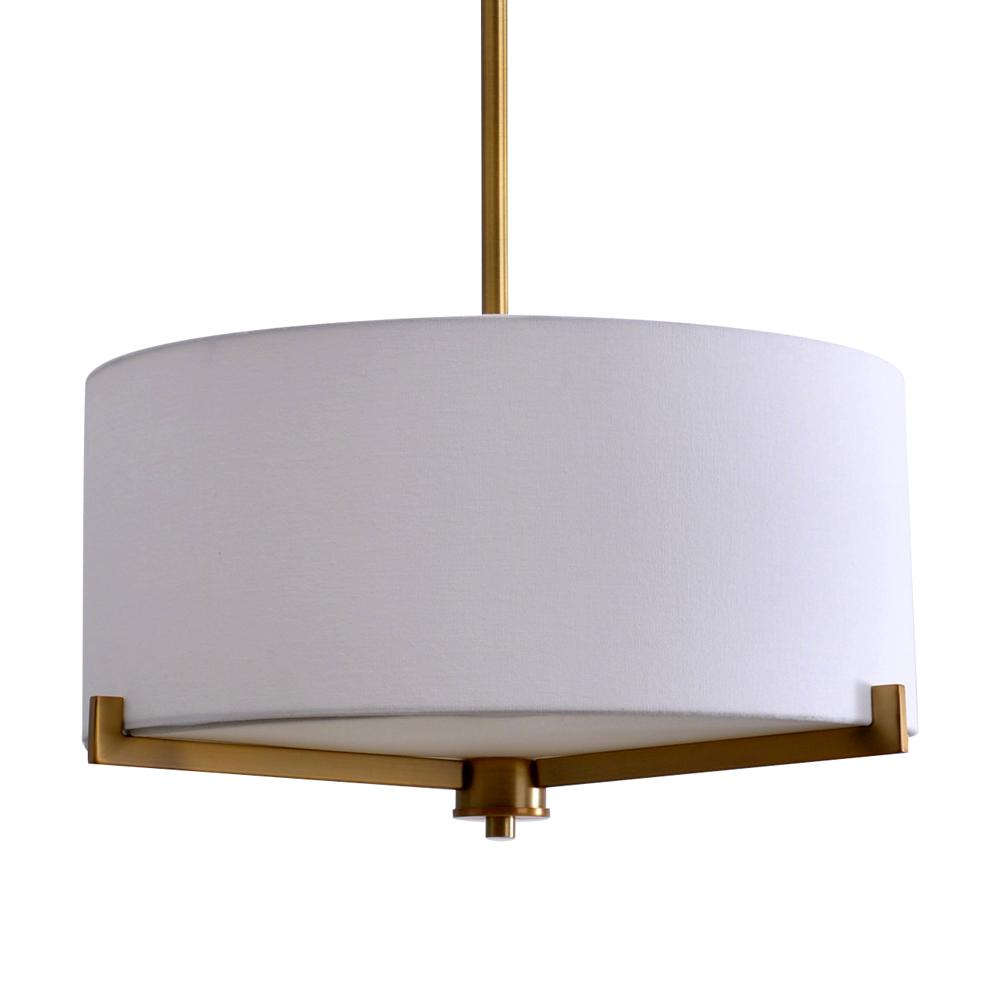 3 Light Brass Semi Flush Mount Light With Fabric Shade