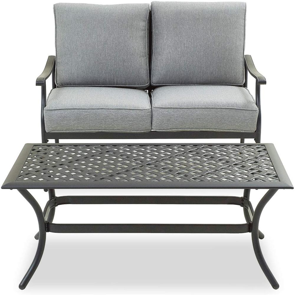 TOP HOME SPACE 2Piece Metal Outdoor Loveseat with Grey Cushions