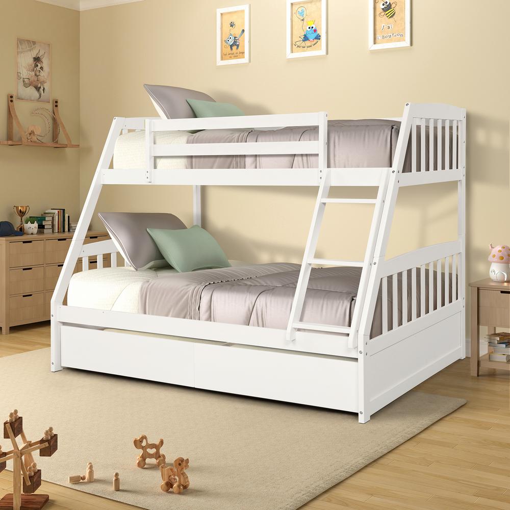 Harper Bright Designs White Solid Wood Twin Over Full Bunk Bed Solid Wood Twin Over Full Bunk Bed