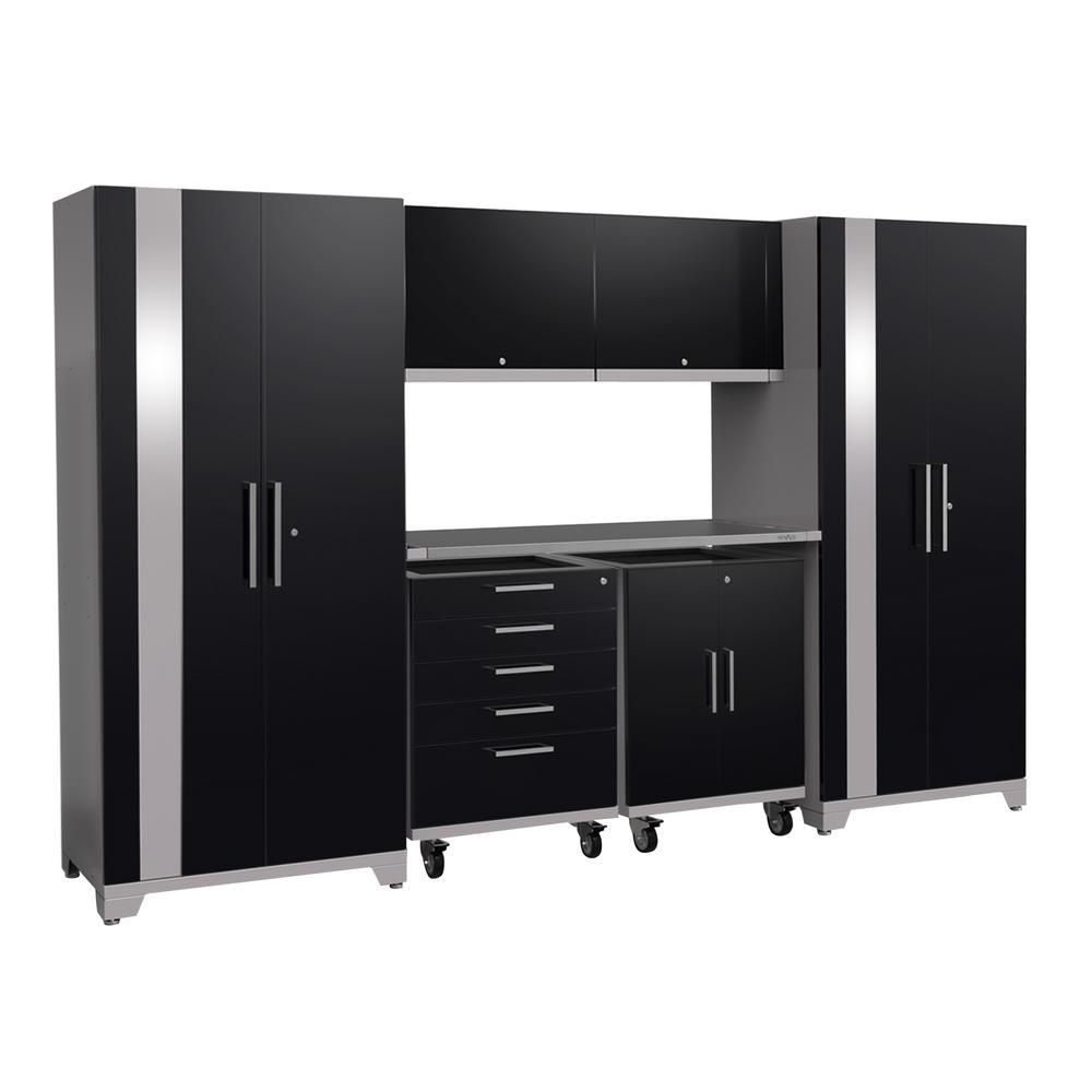 Husky 98 in. H x 145 in. W x 24 in. D Steel Garage Cabinet Set in Black ...