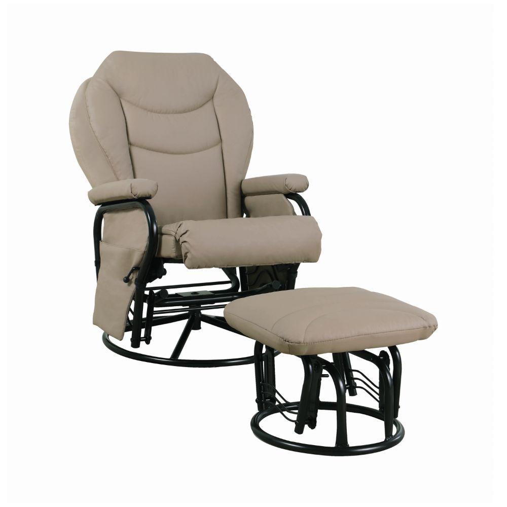 Benjara Beige and Black Leatherette Metal Swivel Glider Recliner with