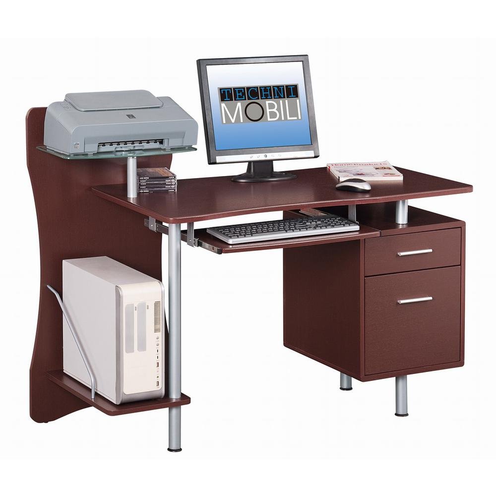 Techni Mobili Chocolate Stylish Computer Desk With Storage Rta 325