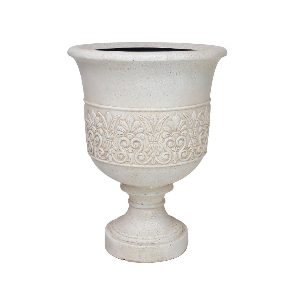 MPG 28 in. H Aged White Cast Stone Veranda Urn Planter-PF7666AW - The ...