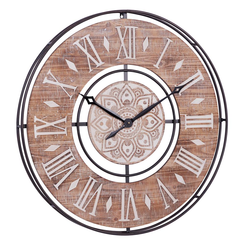 LITTON LANE Brown Metal Farmhouse Wall Clock, Multi