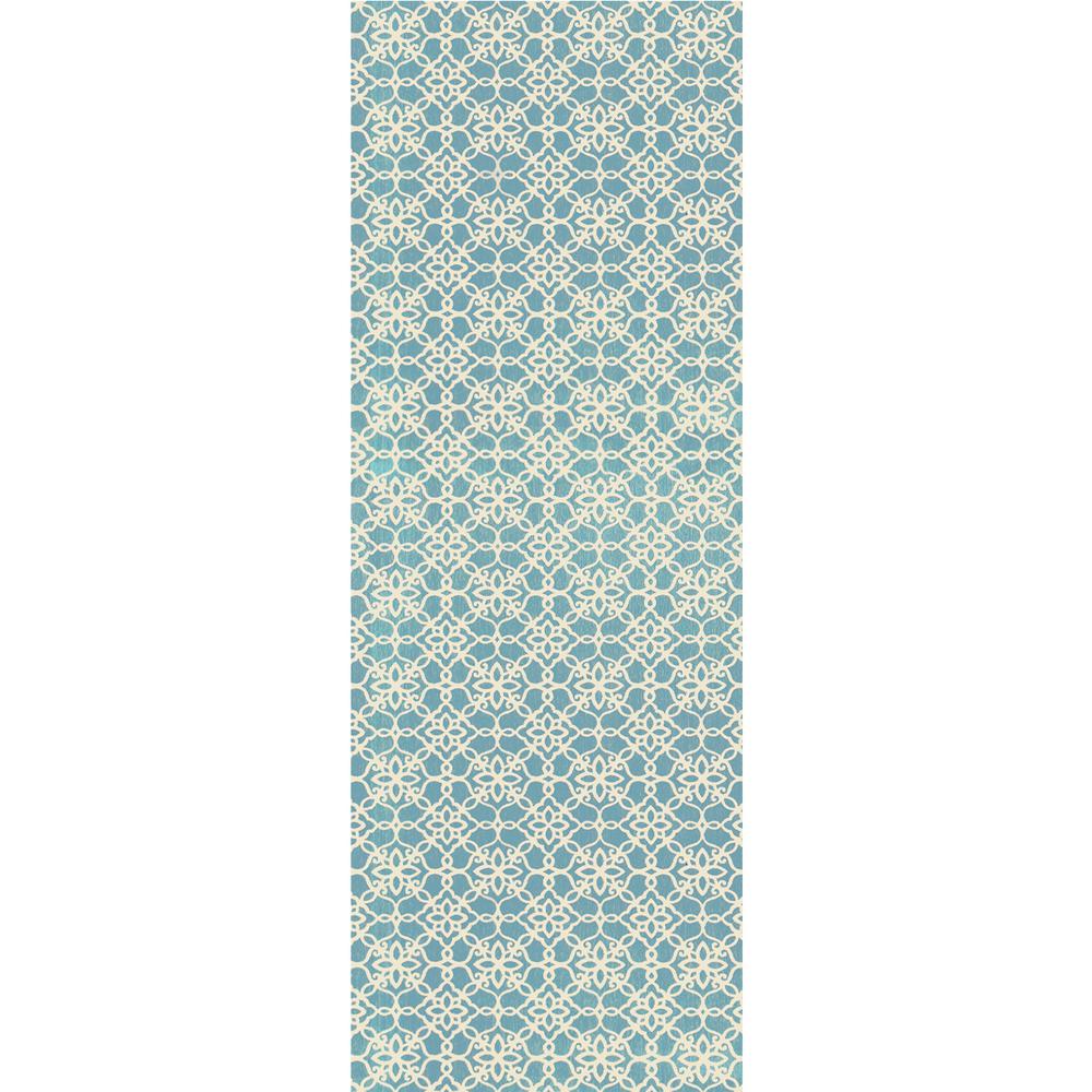 Ruggable Washable Floral Tiles Aqua Blue 2 ft. 6 in. x 7 ft. Stain ...