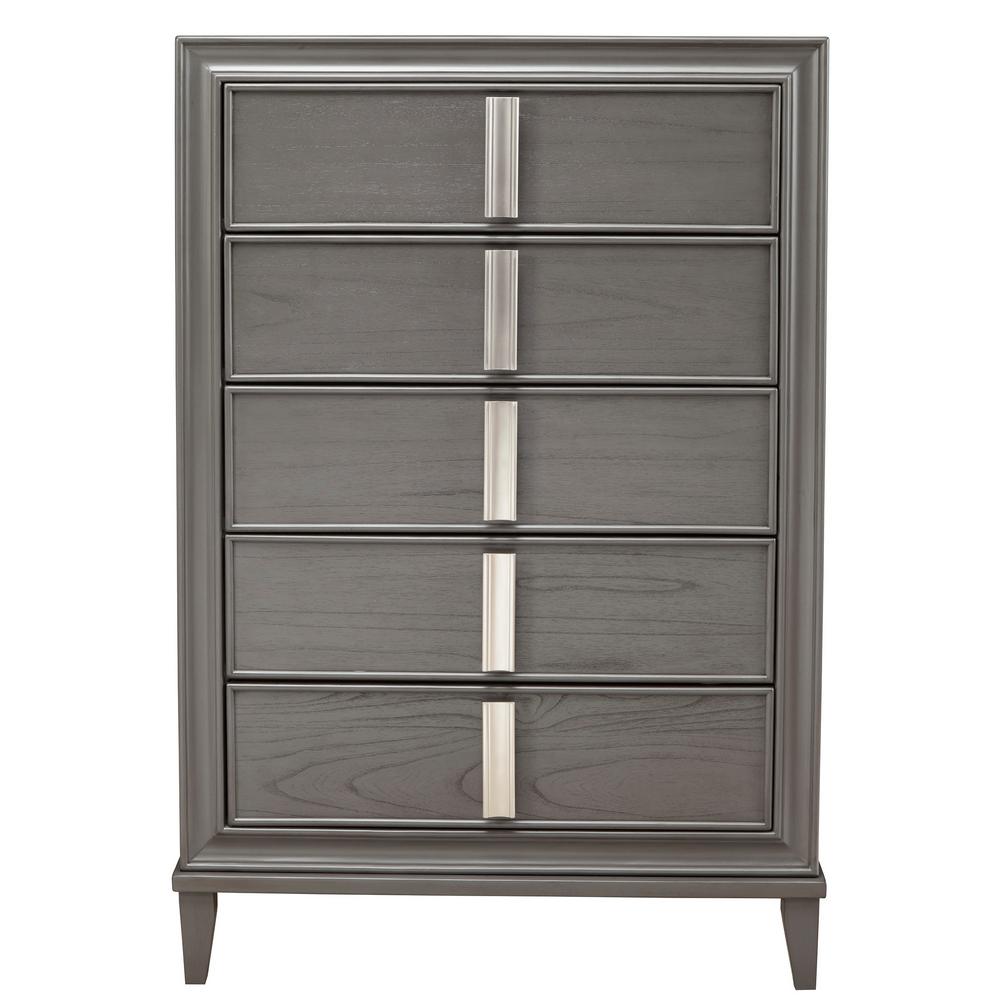 Lorraine Dark Gray 5 Drawer Wood Chest (54" H x 36" W x 17.5" D)8171