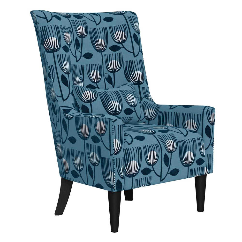 Handy Living Angelina Navy Blue Modern Tulip Print Shelter High Back Wing Chair A159678 The Home Depot