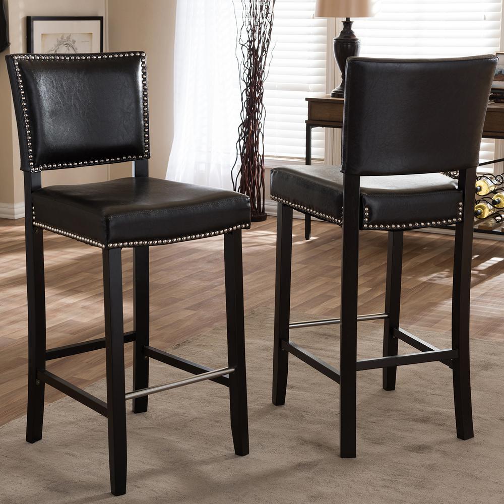 Baxton Studio Aries Brown Faux Leather Upholstered 2-Piece Bar Stool Set