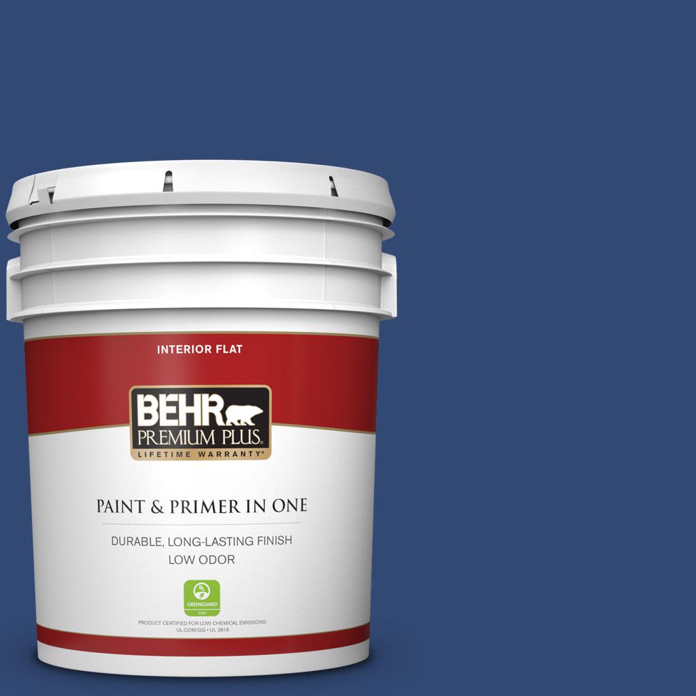 Behr Premium Plus 5 Gal S H 580 Navy Blue Flat Low Odor Interior Paint And Primer In One