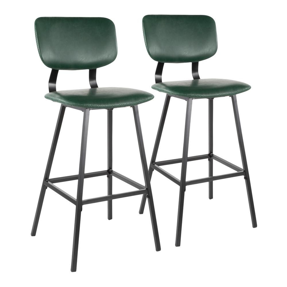 Lumisource Foundry 30 In Green Faux Leather Upholstery Bar Stool