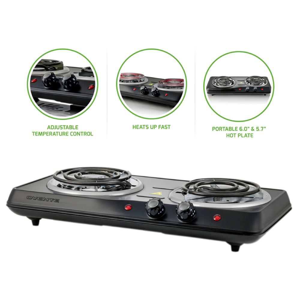 Ovente Double Burner 18 in. Black Hot Plate with Adjustable Temperature