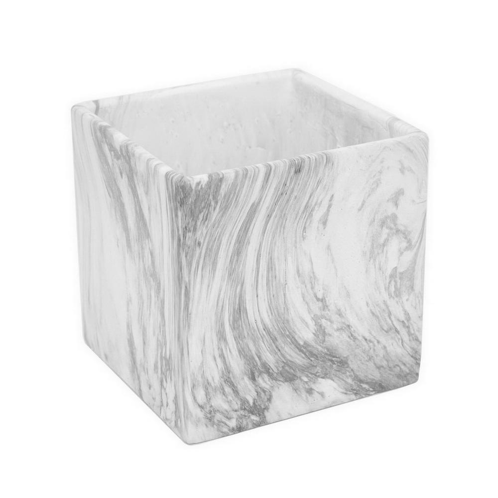 THREE HANDS White Marble Look Flower Pot13963 The Home Depot