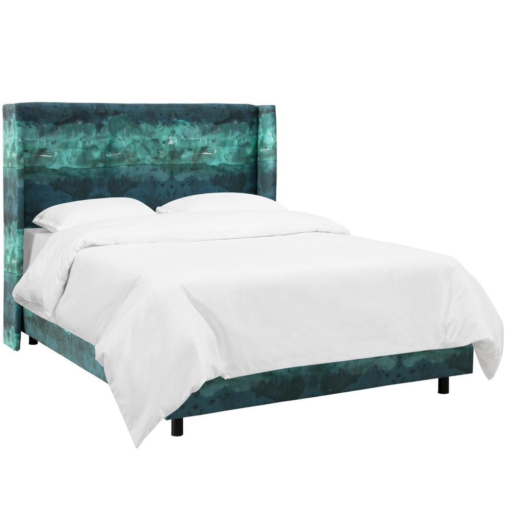 Skyline Furniture Watercolor Block Teal California King Wingback Bed Skyline Furniture Watercolor Block Teal California King Wingback Bed