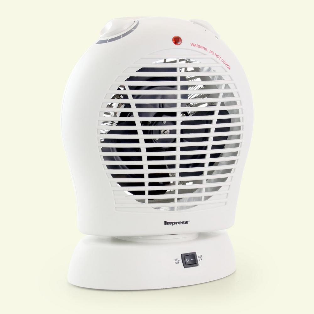 Impress Oscillating White Electric Space Heater Fan with Adjustable