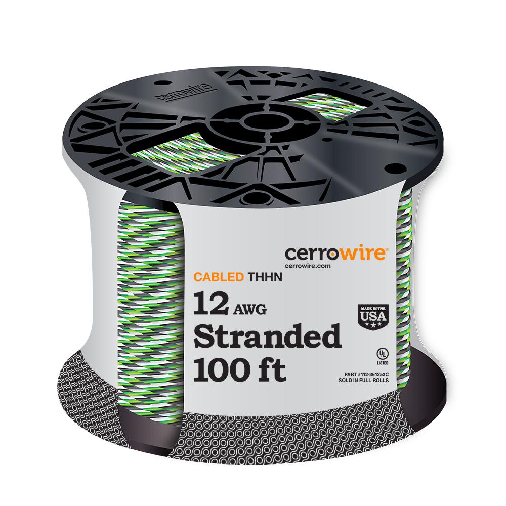 Cerrowire 100 Ft. 12-3 Black, White And Green Cabled Solid THHN Cable ...