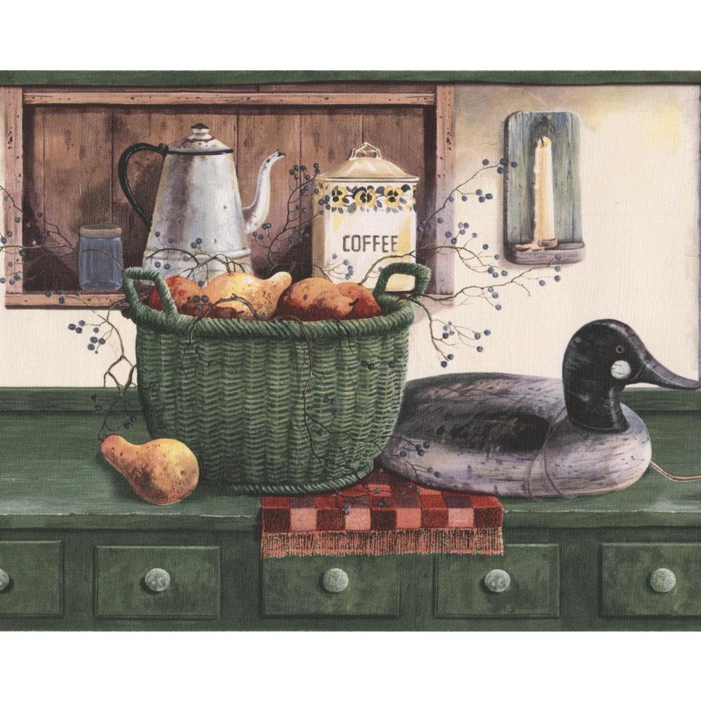 Norwall Green Kitchen Table Swans Fruit Basket Pantry Vintage