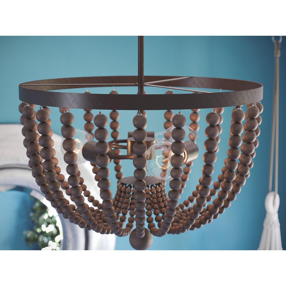 Kenroy Home Dumas 3 Light Golden Bronze Wood Bead Semi Flush Mount 93136gbrz The Home Depot