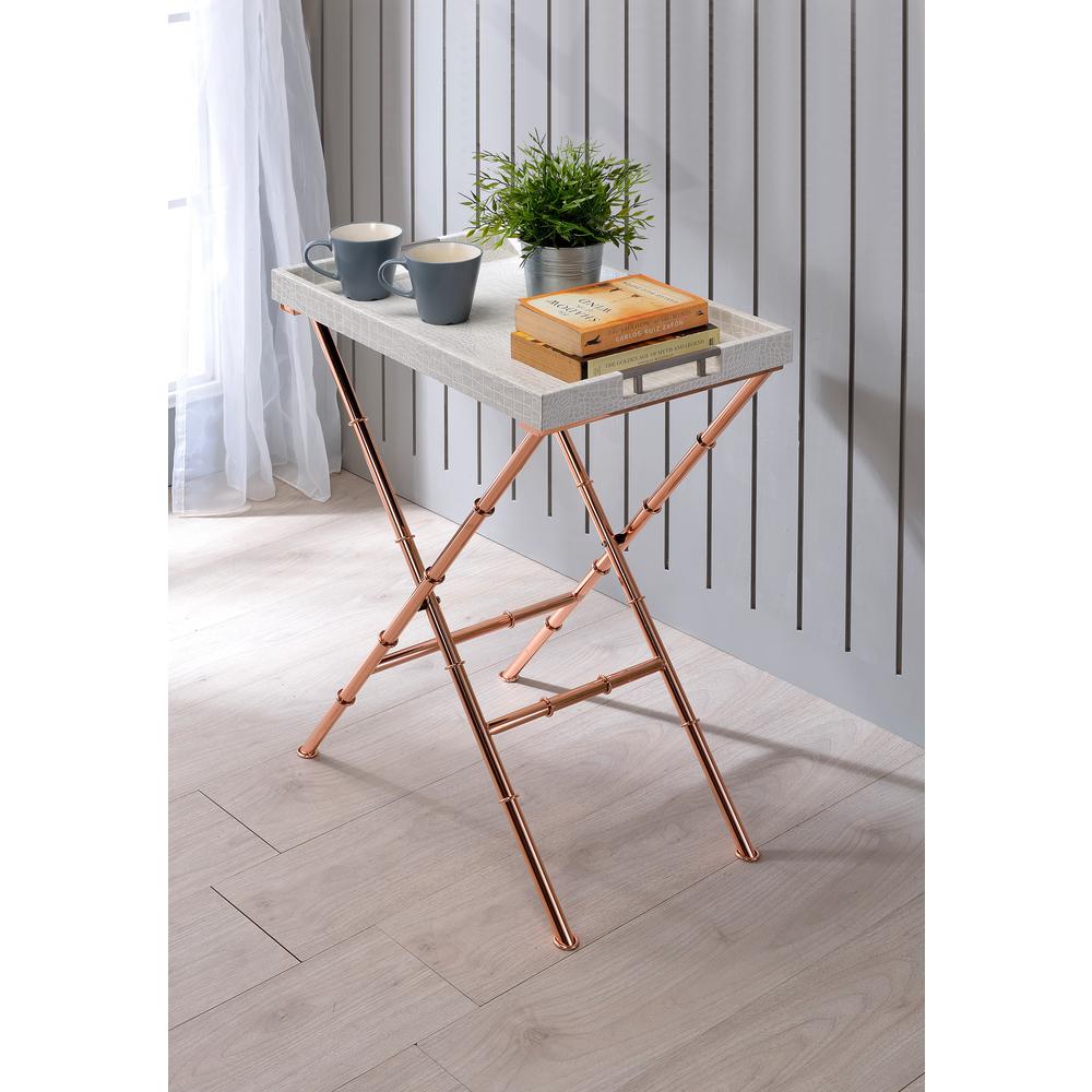 Acme Furniture Lajos Ivory Crocodile And Rose Gold Tray Side Table Internet 301073920 Acme Furniture Lajos Ivory Crocodile And Rose Gold Tray Side Table