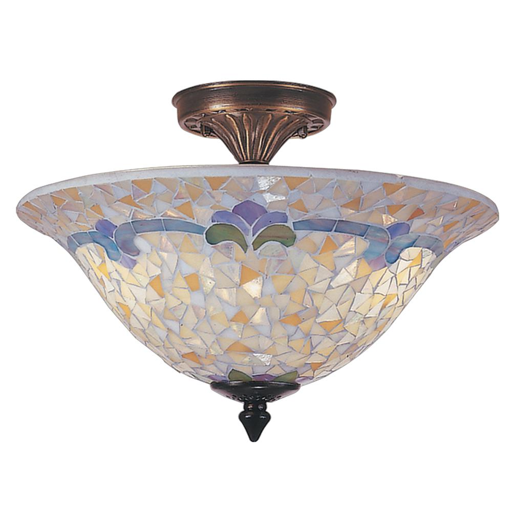 Dale Tiffany Johanna Mosaic 3 Light Antique Brass Finish Semi Dale Tiffany Johanna Mosaic 3 Light Antique Brass Finish Semi Flushmount