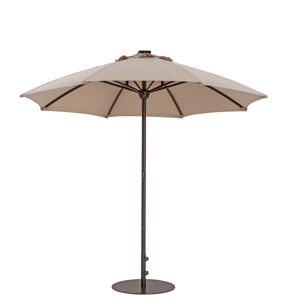 9 Ft Automatic Market Patio Umbrella With Lights In Antique Beige Uars098sab The Home Depot