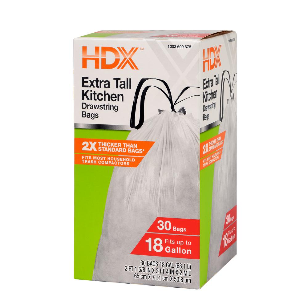 HDX 18 Gal. Extra Tall Drawstring Kitchen Trash Bags (30 