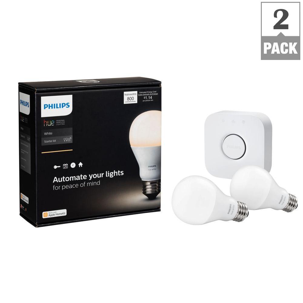 Smart Bulb Led Bulbs Light The Home Depot Hue White A19 Led 60w Equivalent Dimmable Smart Wireless Lighting Starter Kit 2 Bulbs
