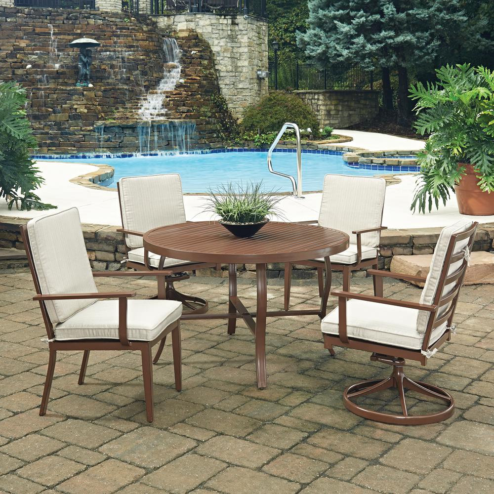 Home Styles Key West Chocolate Brown 5 Piece Extruded Aluminum Home Styles Key West Chocolate Brown 5 Piece Extruded Aluminum Outdoor Dining Set With Beige