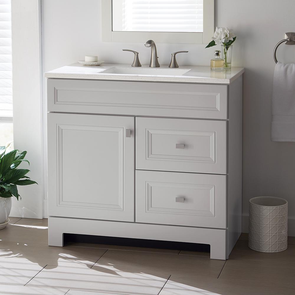 Home Decorators Collection Sedgewood 36 1 2 In Configurable Bath Vanity Dove Gray With Solid Surface Top Arctic White Sink Pplnkdvr36d The Depot - Home Depot Bathroom Cabinets Without Sink