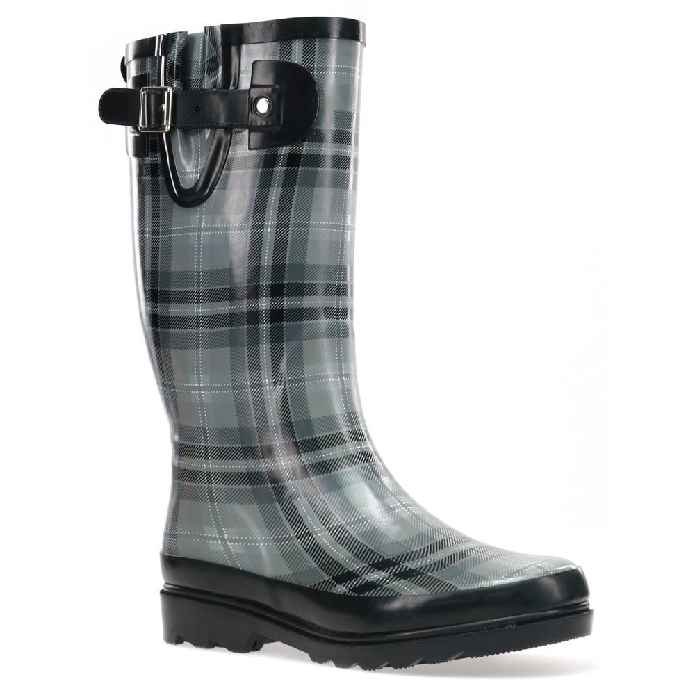 black and white plaid rain boots