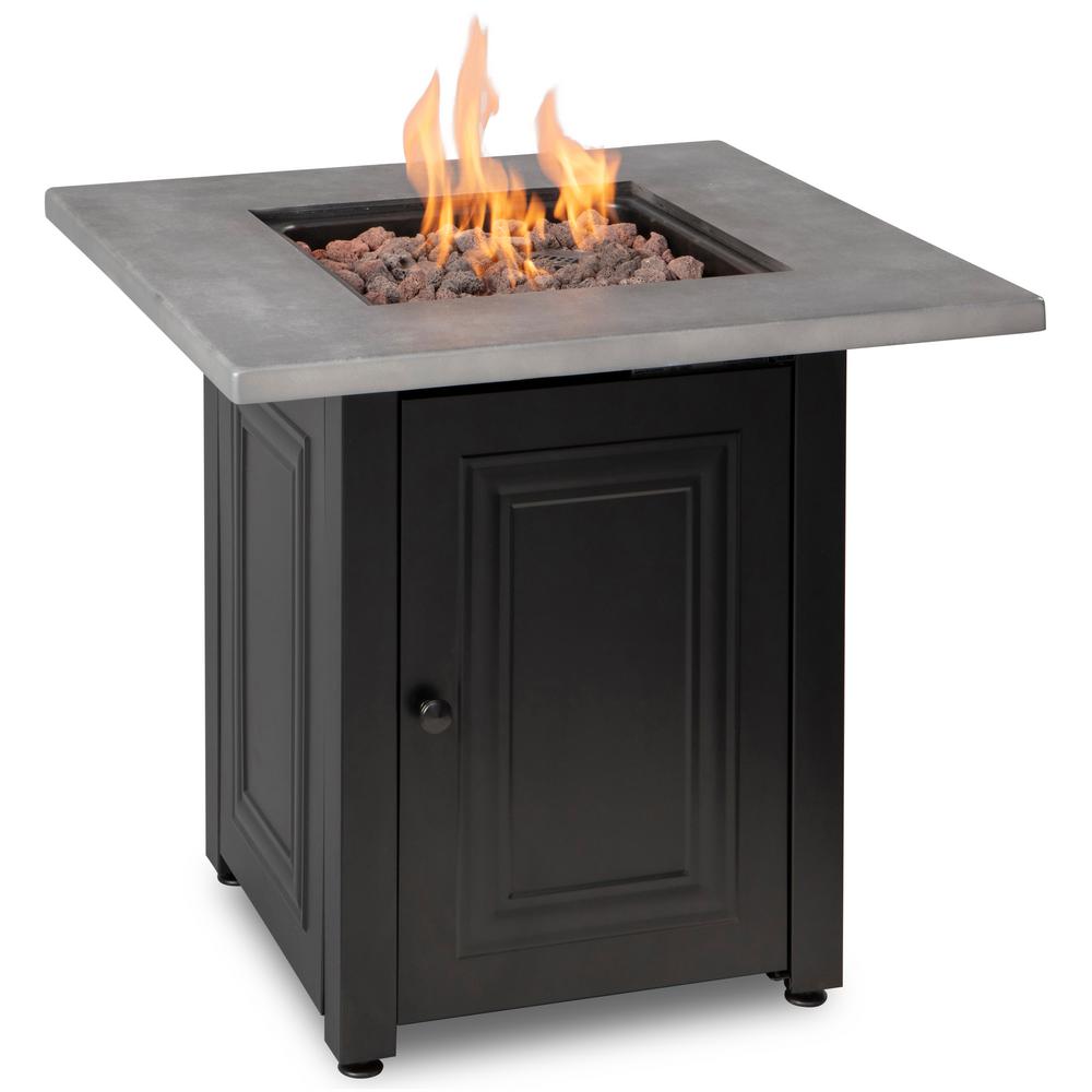 Fire Island The Wakefield 28 In X 24 8 In Square Steel Base Resin Mantel Lp Gas Fire Pit Table In Concrete Grey And Black Gad15410m The Home Depot