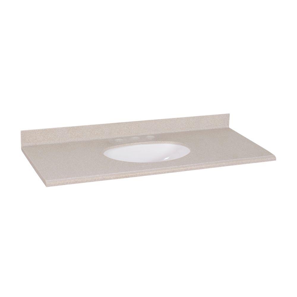 Glacier Bay 49 in. W Solid Surface Vanity Top in Sandstone with White ...