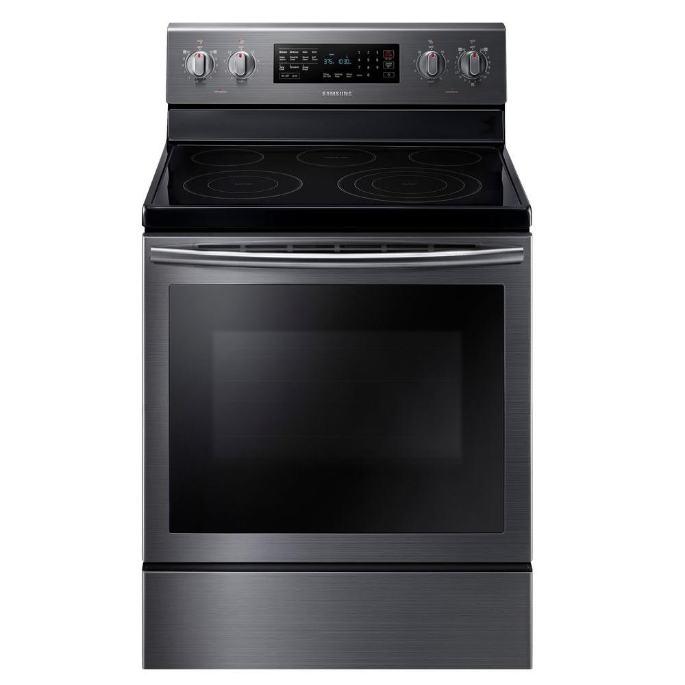 Samsung 30 In 5 9 Cu Ft Electric Range With Self Cleaning Electric Range With Self Cleaning Convection Oven In Fingerprint Resistant Black Stainless Ne59j7630sg The Home Depot