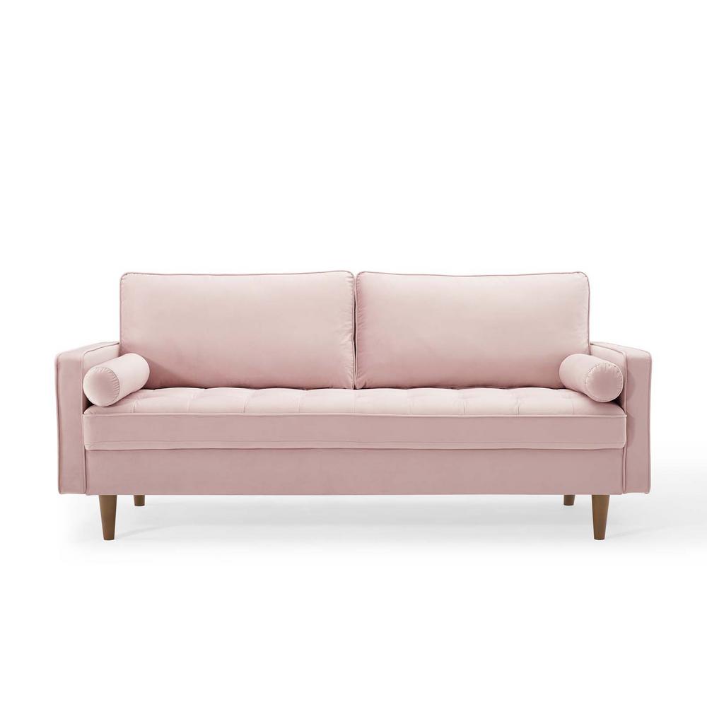 Modway Valour 73 In Pink Velvet 4 Seater Tuxedo Sofa With Wood Legs Eei 3764 Pnk The Home Depot