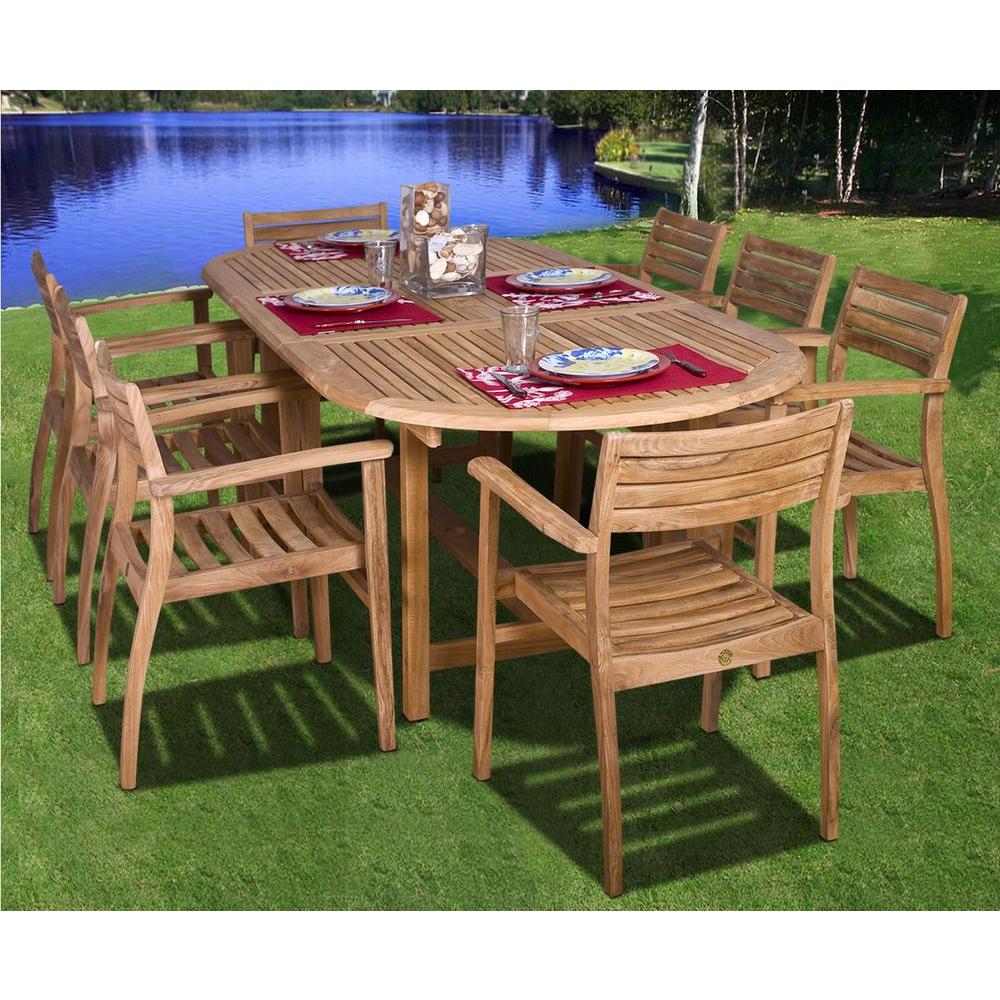 Amazonia Coventry 9 Piece Teak Patio Dining Set Sc Dian Oval Ninia