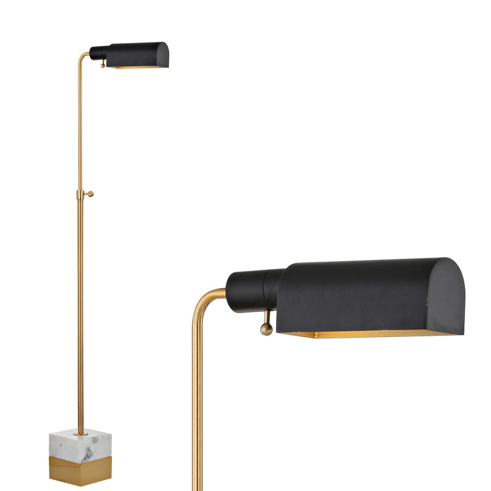 Jonathan Y Iva 56 5 In Brass Gold Carrara Marble Adjustable Library Floor Lamp