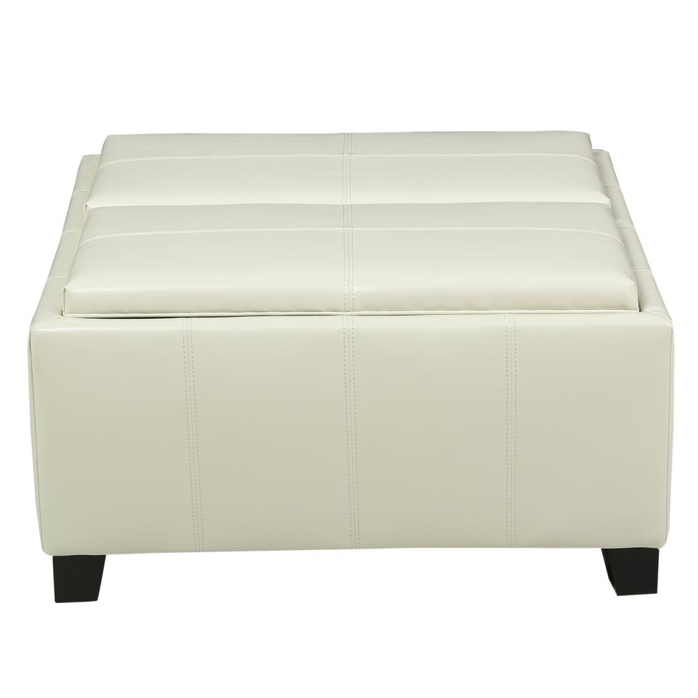 Noble House Mansfield Ivory PU Leather Tray Top Storage Ottoman 296881 The Home Depot
