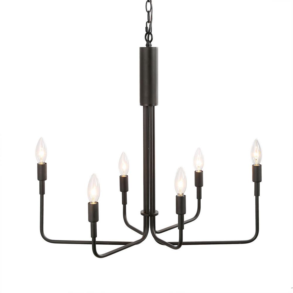 LALUZ 25 in. 6Light Modern Farmhouse Black Pendant Light Classic