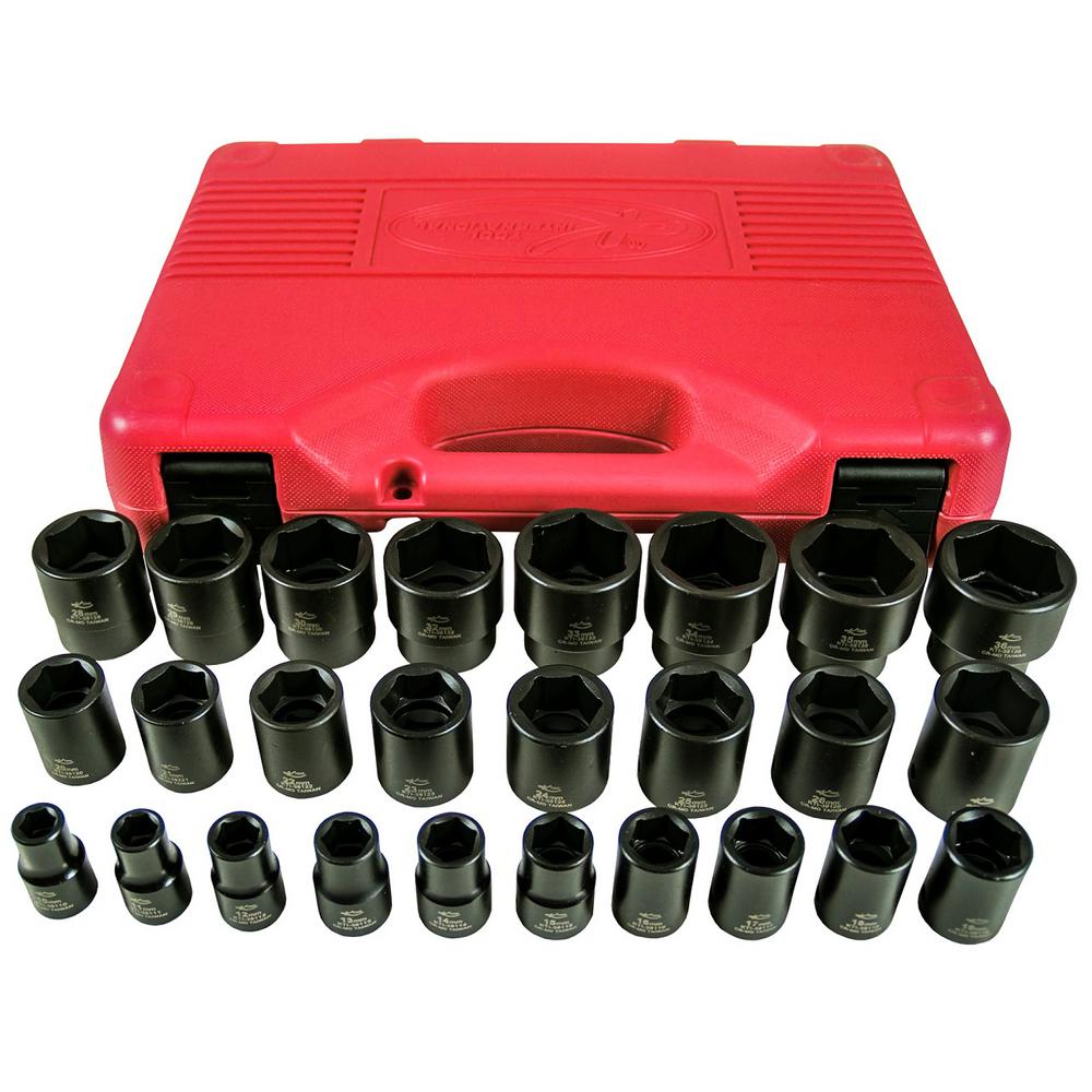 K Tool International 1/2 in. Drive Short Impact Socket Set (26-Piece ...