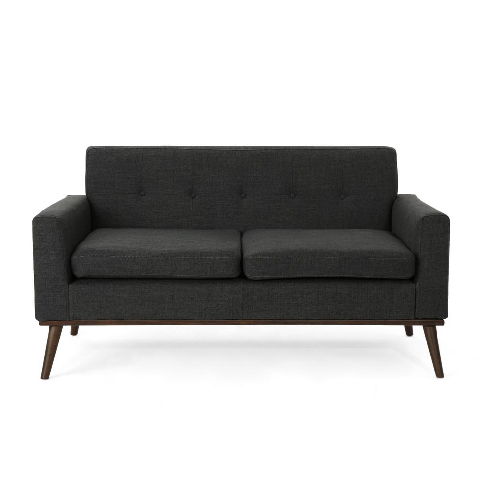 Stormi Mid Century Modern 2 Seat On Back Dark Gray Fabric Sofa