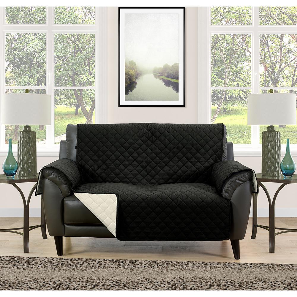 Morgan Home Barrett Black Cream Microfiber Reversible Loveseat