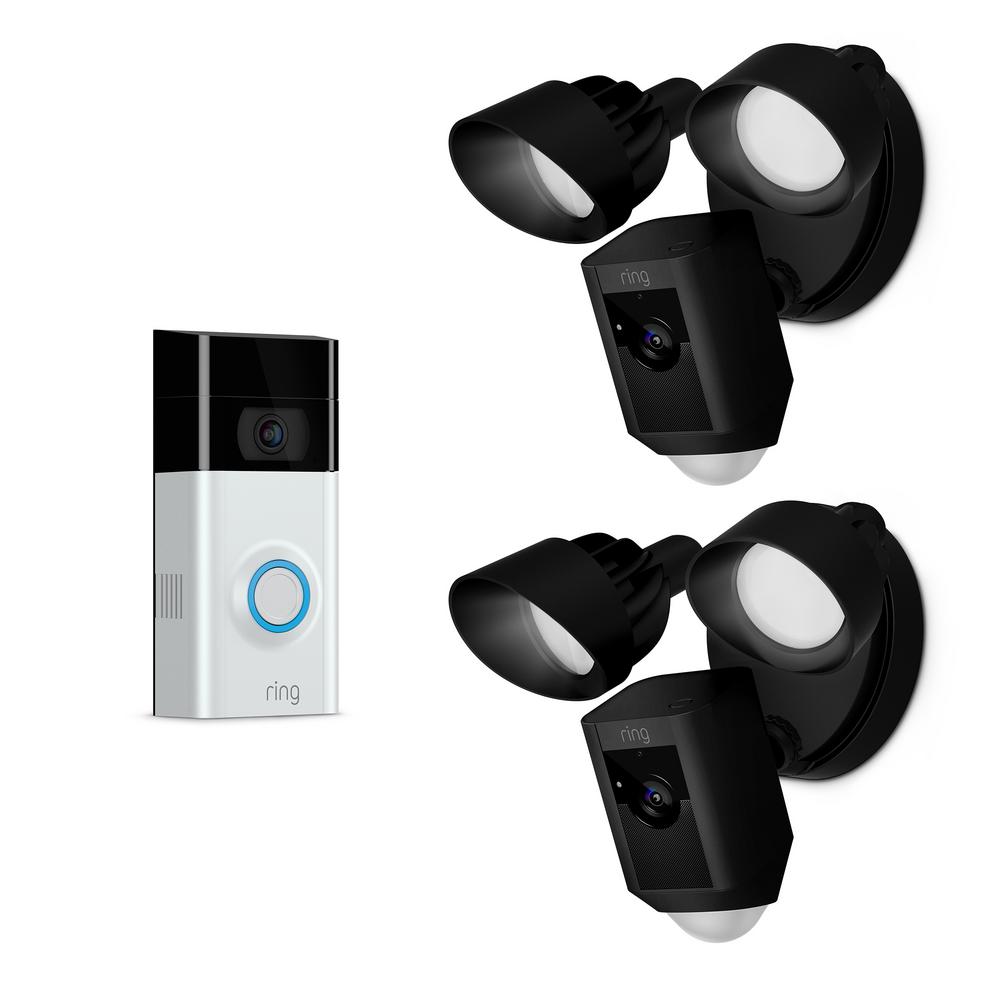 Ring Wireless Video Door Bell 2 with Floodlight Cam Black (2-Pack) by Ring