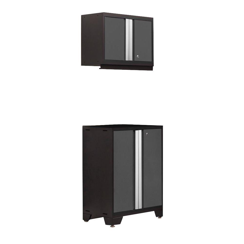 Newage Products Bold 3 Series 77 In H X 24 In W X 16 In D 24 Gauge Welded Steel 2 Door Base And Wall Cabinet Set In Gray 50011 The Home Depot