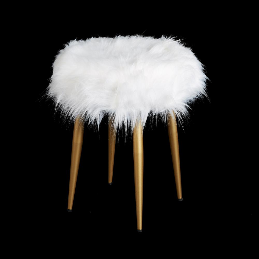 Silverwood Furniture Reimagined Marilyn Gold Round White Fur Vanity Stool Cpfv1232 The Home Depot