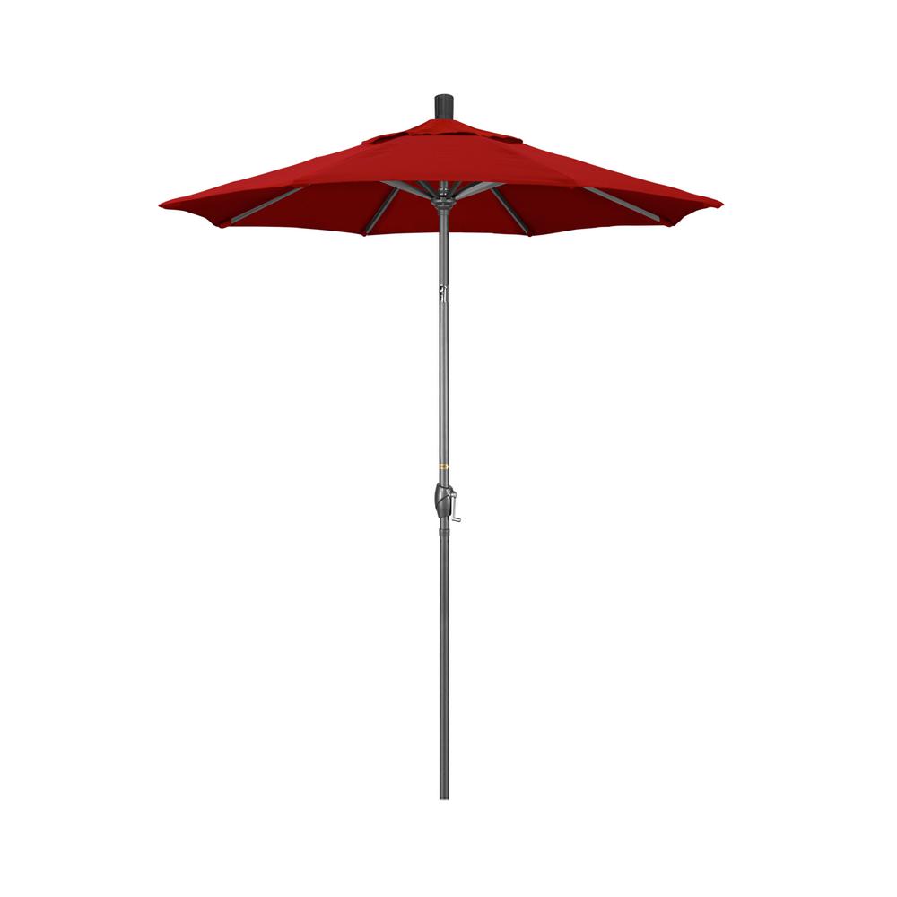 California Umbrella 6 Ft Grey Aluminum Market Push Button Tilt Crank Lift Patio Umbrella In Jockey Red Sunbrella Gspt608010 5403 The Home Depot