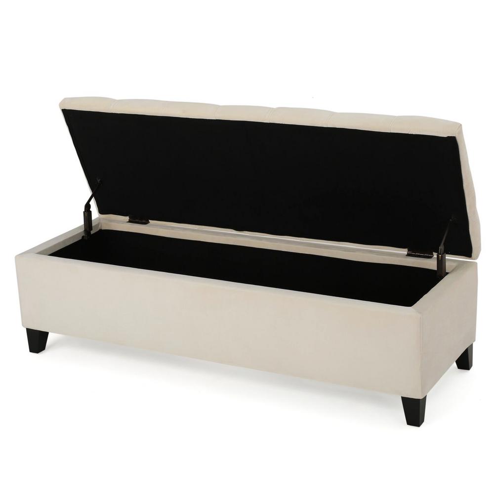 Noble House Ivory Tufted Fabric Storage Bench 10215 The Home Depot