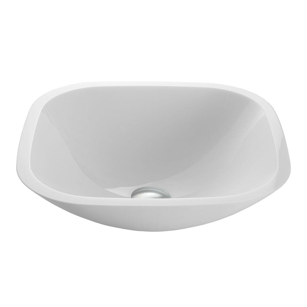 VIGO Square Shaped Phoenix Stone Glass Vessel Sink in WhiteVG07040